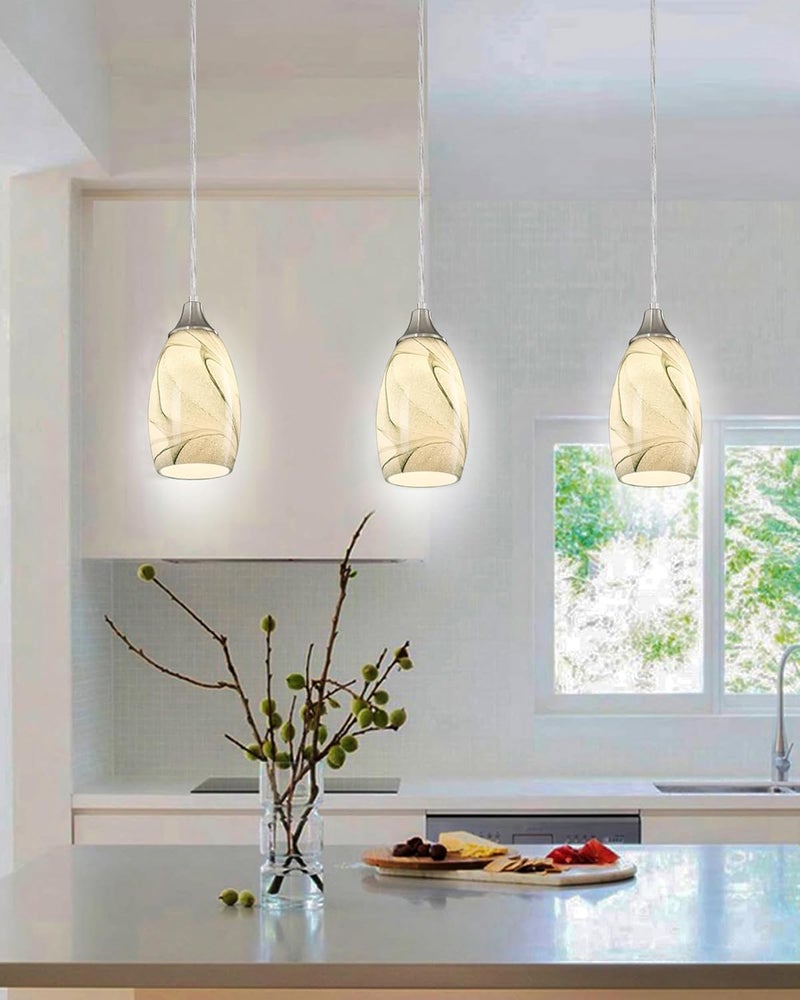 karyfine Mini Pendant Lights Kitchen Island Light Brown Glass Lamp Shade Hand Blown Glass Pendant Light with Brush Nickel Finish Adjustable Cord for Kitchen Over Sink (Green Marble-1Packs) - Image 4